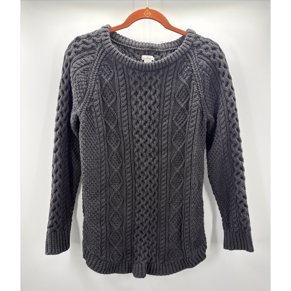 LL Bean Signature Sweater Cable Knit Cotton Fisherman's Boat Neck Women M Gray